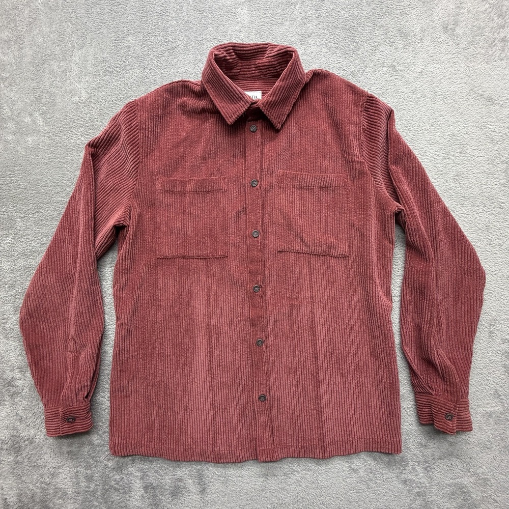 Zara Shirt Mens S Red Corduroy Button‎ Up Long Sleeve Relaxed Fit Casual Pockets